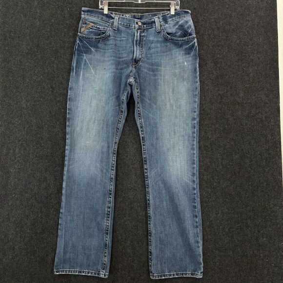 Ariat M4 Jeans Men's 36x34 Blue Denim Scoundrel Boot Cut Denim Western Low Rise - Picture 1 of 12